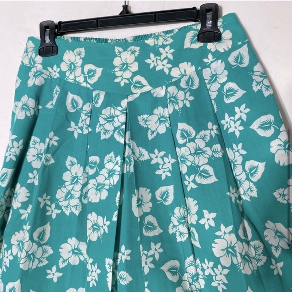 5/$25 Vintage Elle Elle Green White Floral Print Elastic Waist Midi Skirt M - Picture 5 of 16